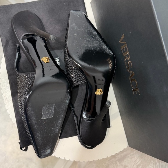 Versace Black Crystal Slingback Pumps with Medusa Detail - Picture 4 of 4